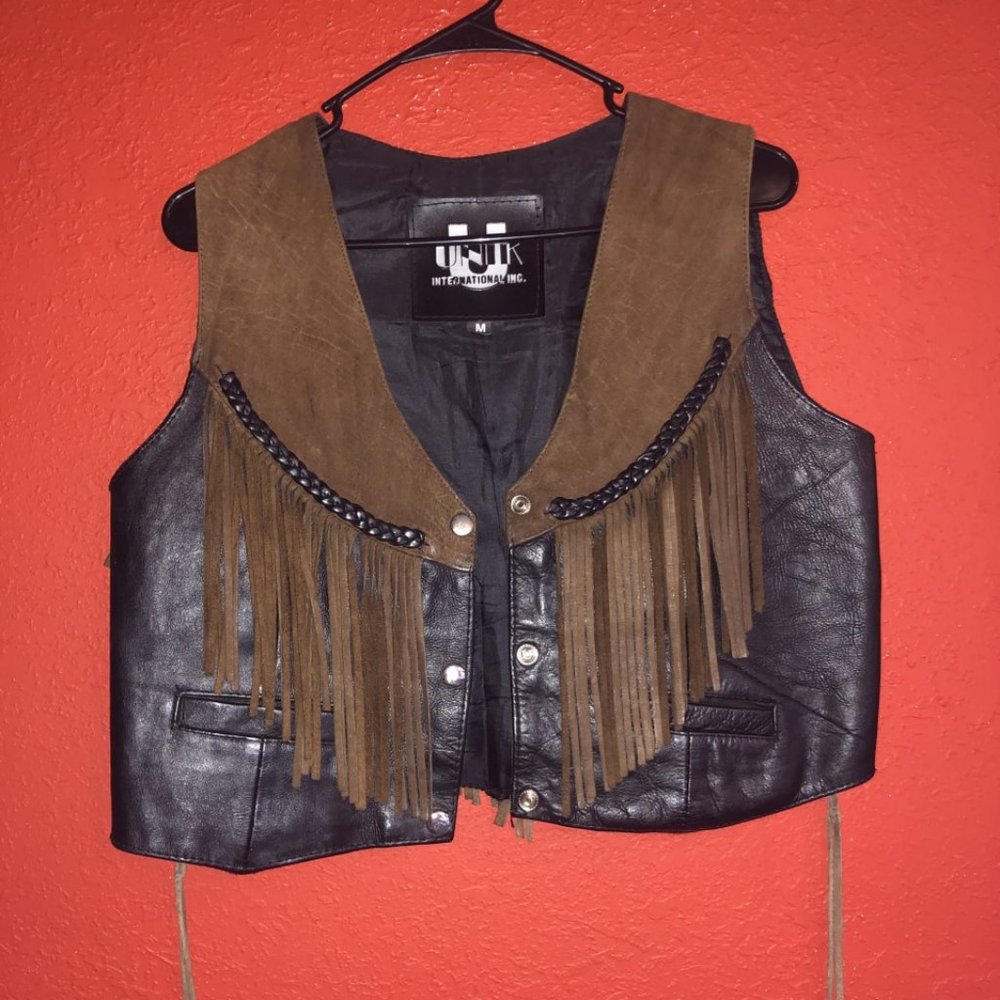 Vintage Unik Fringed Leather Vest Women's Medium
